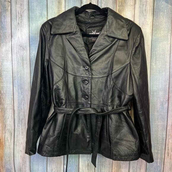 Wilsons Leather Maxima Black Large Thinsulate Belted Button Up Coat - Picture 2 of 10
